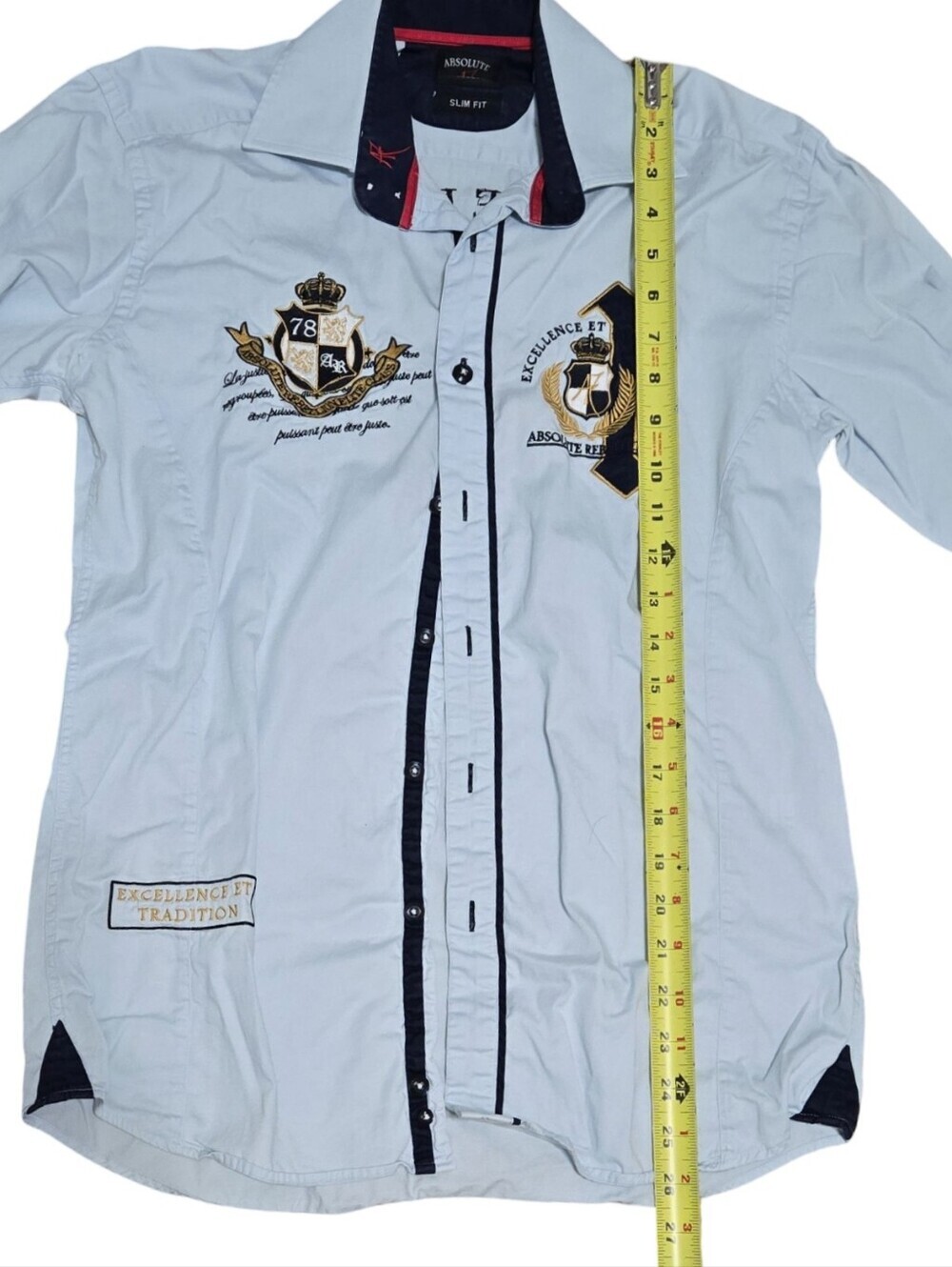 Absolute Rebellion Embroidered Light Blue Men's Dress Shirt Luxury Size 2 (S) - Picture 5 of 10
